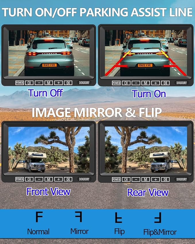 Wireless RV Backup Camera, DOUXURY IP69 Waterproof 170° Wide View Angle HD 1080P Rear View Camera + HD LCD 7" Monitor, Digital Wireless Camera System for RV Truck 5th Wheel Trailer Pickup Camper Bus