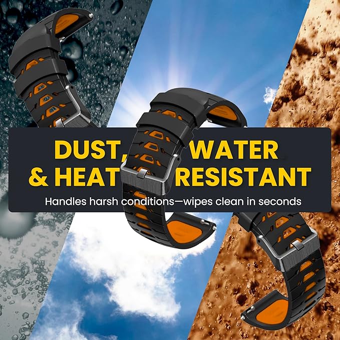 Silicone Watch Strap for Men, Silicone Smart Watch Band Strap for Original & Foreman, Smartwatch Accessories, Quick-Swap Design (Black and Orange)