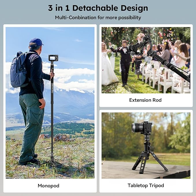 SIRUI SVM-165P Rapid Monopod with Pedal, 65" Carbon Fiber Camera Monopod with Feet, One-Step Height Adjustment with Twist Lock, Max Load 22lbs/ 10kg