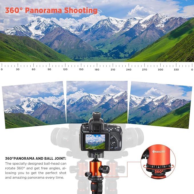 GEEKOTO 77’’ Tripod, Camera Tripod for DSLR, Compact Aluminum Tripod with 360 Degree Ball Head and 8kgs Load for Travel and Work