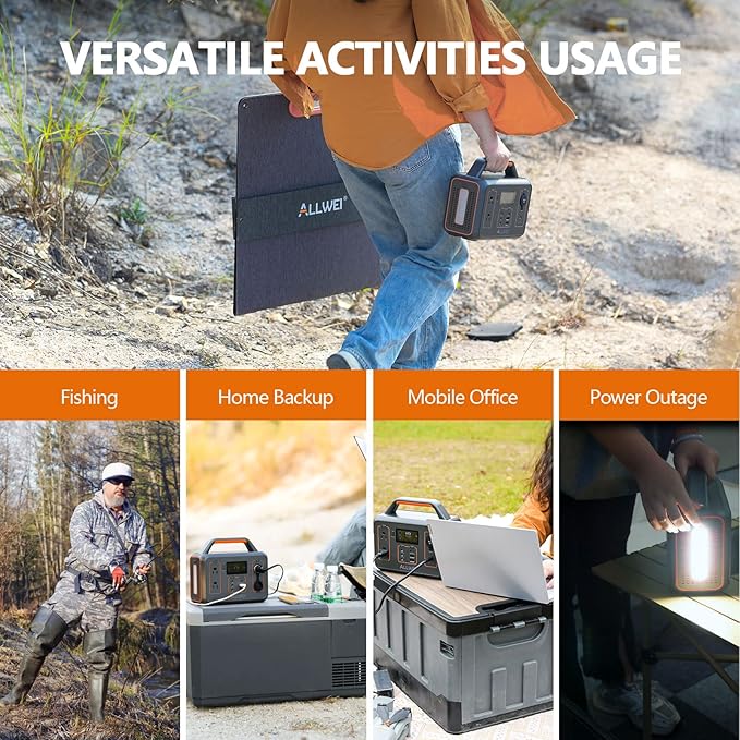 ALLWEI Portable Power Station 300W, 280Wh Solar Generator, 110V AC Outlet, Backup Lithium Battery LED Light for Outdoor Camping Emergency Home Backup(Renewed)