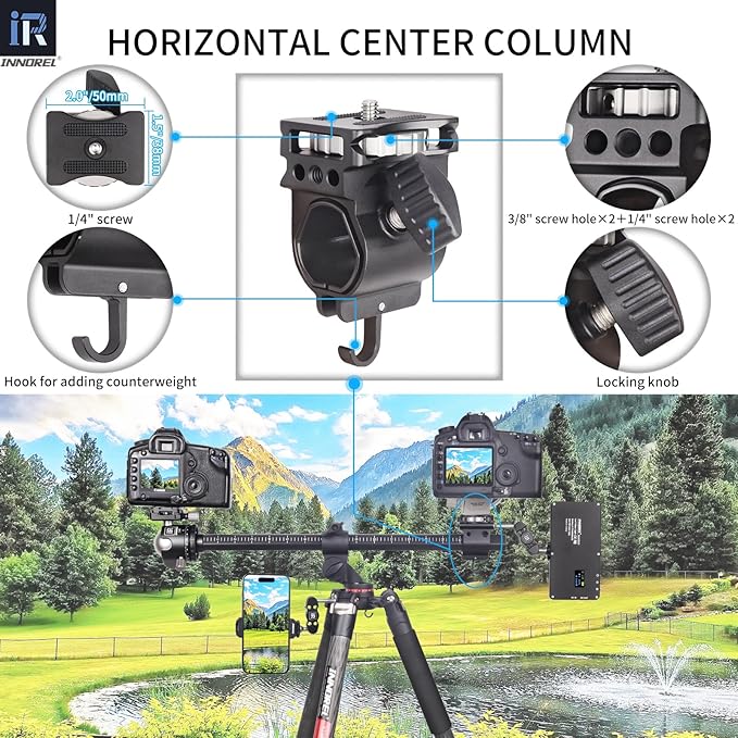 Carbon Fiber Horizontal Tripod INNOREL YT284C, Rotatable Multi-Angle Center Column and 46mm Low Gravity Ballhead Professional Camera Tripod Monopod for DSLR Video Camcorder Overhead Shooting Load 20kg