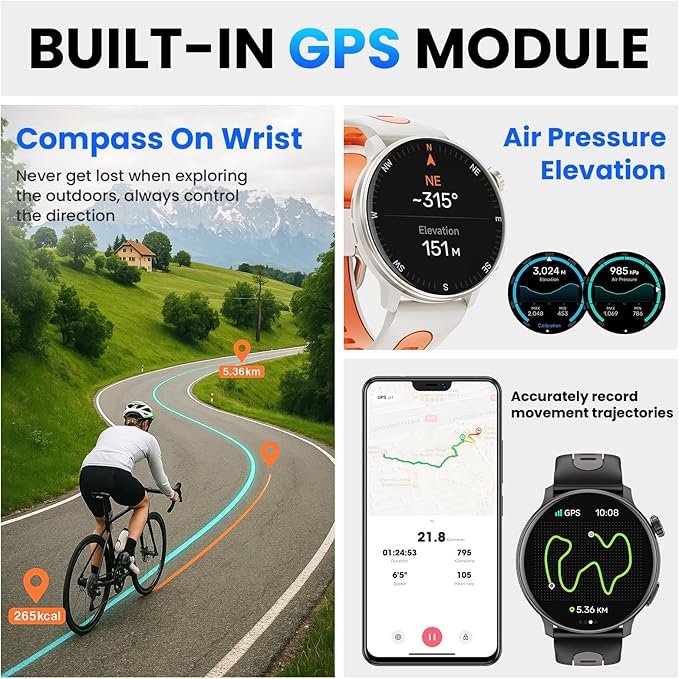 Smart Watch for Men Women GPS, 1.43'' AMOLED Smartwatch with Compass/Barometer/Altimeter 100+ Sports Fitness Tracker with Health Monitor for Android iOS 3ATM Waterproof Answer/Make Call
