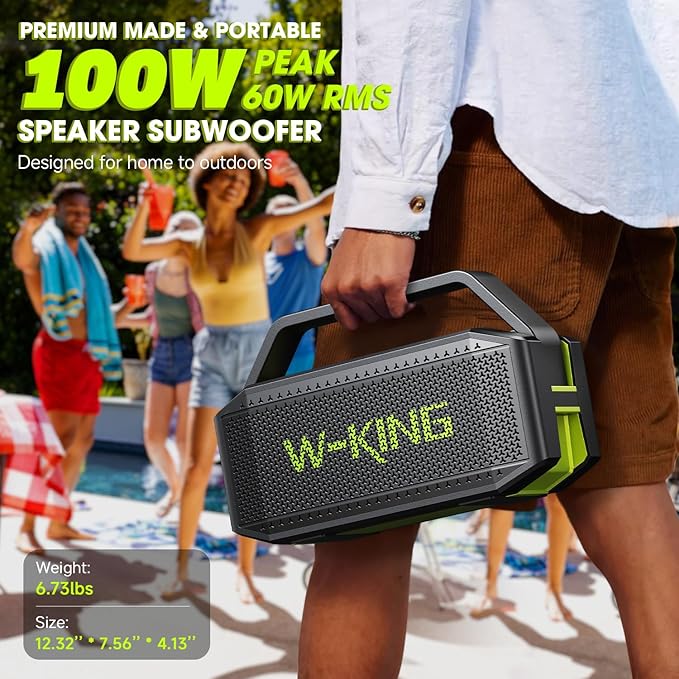 W-KING Portable Loud Bluetooth Speaker Wireless, 100W Max IPX6 Waterproof Outdoor Speaker Subwoofer, 60W Exlarge Passive Radiator- All-Round Rich Bass/40H/EQ/PowerBank/TF/AUX, Party Big Large Boombox