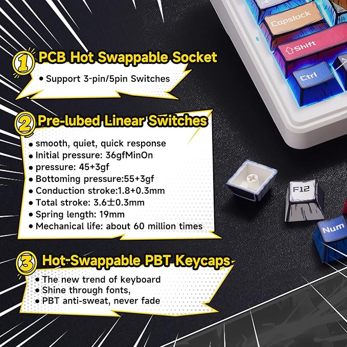 x Aula F99 Wireless Gaming Keyboard, Bluetooth Mechanical Keyboard Hot Swappable Custom Creamy Computer Keyboards, RGB Backlit, Tri-Mode BT5.0/2.4GHz/USB-C, Gasket Structure, Pre-lubed Linear Switches