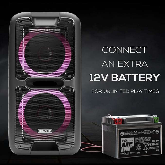 Party Speaker Dolphin Portable Bluetooth Speaker with Sound-Activated, TWS, Powerful X-Bass, Dual 10" Woofers, Long-Lasting Battery