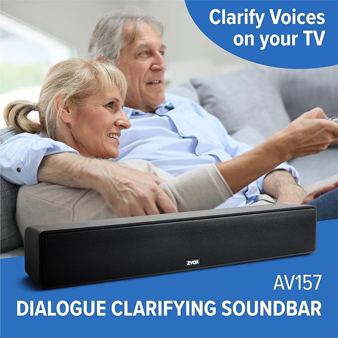 ZVOX Dialogue Clarifying Sound Bar - Patented Hearing Technology, AccuVoice TV Sound Bar with 12 Levels of Voice Boost, 17" Home Theater TV Speakers, Ideal for Smart TVs - AV157 Espresso