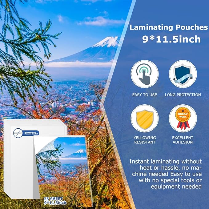 25 Sheets Self Seal Laminating Pouches 8.5 * 11inch Self Adhesive Laminating Sheet No Heat No Laminating Machine Needed for Letter Size Card