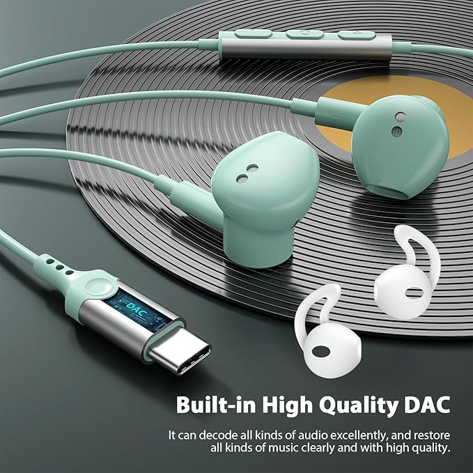 USB C Headphones for iPhone 17 Air 16e 16 Pro Max 15 Plus, Type C Headphone Wired Earbuds with Mic HiFi Magnetic Sport Earphone for iPad Pro Air Samsung Flip Fold 6 Galaxy S25 S24 S23 OnePlus 13 12 9