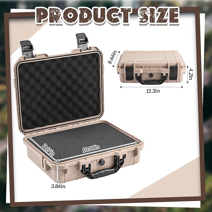 11.3 x 8.7 x 4.2 Inch Waterproof Hard Case with DIY Customizable Foam Insert Portable Protective Case with Knife for Camera Drones Equipments Tools Test Instruments (Tan)