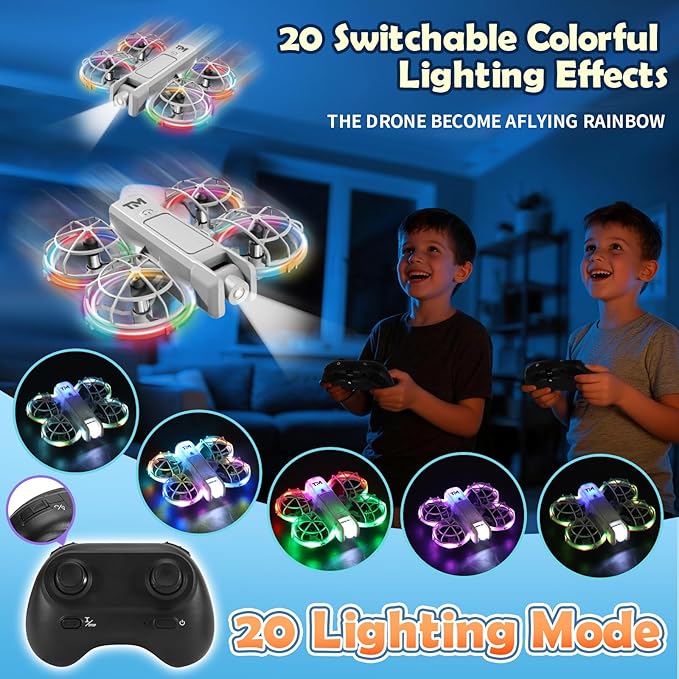 Mini Drone with Light, 20 LED Modes Drone for Kid, Altitude-Hold, 3D Flip, Headless Mode, 3 Speed Modes, 2 Batteries, Toy Drone with Guard, Best Gifts for Beginners, Teen Boys & Girls