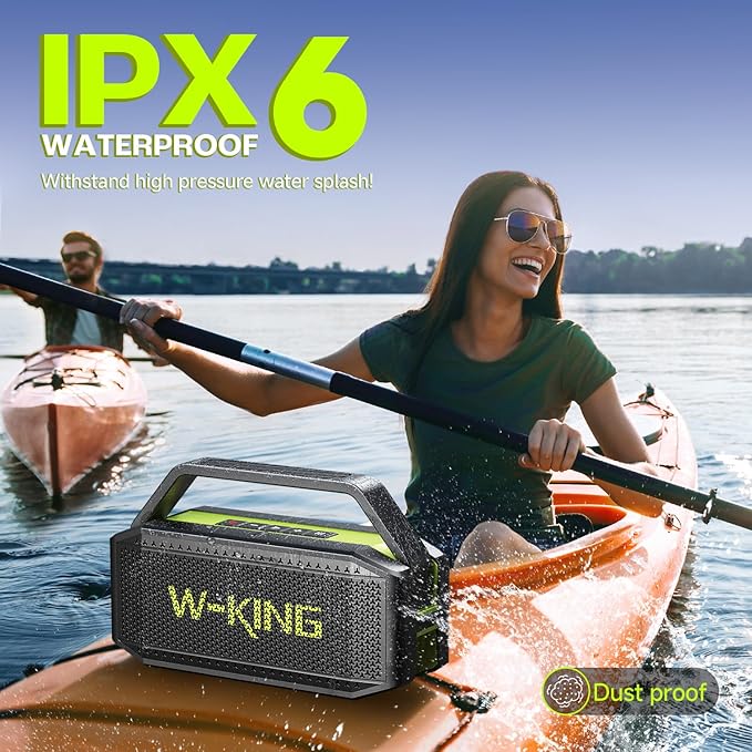 W-KING Portable Loud Bluetooth Speaker Wireless, 100W Max IPX6 Waterproof Outdoor Speaker Subwoofer, 60W Exlarge Passive Radiator- All-Round Rich Bass/40H/EQ/PowerBank/TF/AUX, Party Big Large Boombox