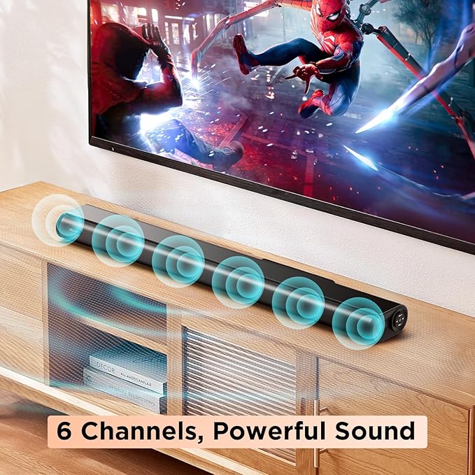 Hiwill 2.2ch Dolby Soundbar for Smart TV, 200W Peak Power, 6 Drivers - 2 SUBWOOFER/ 2 Tweeter Build-in, Deep Bass/Clear Voice, 3D Surround Speakers w/HDMI ARC/Opt/BT 5.3, TV/PC Sound Bar-35.4" Long