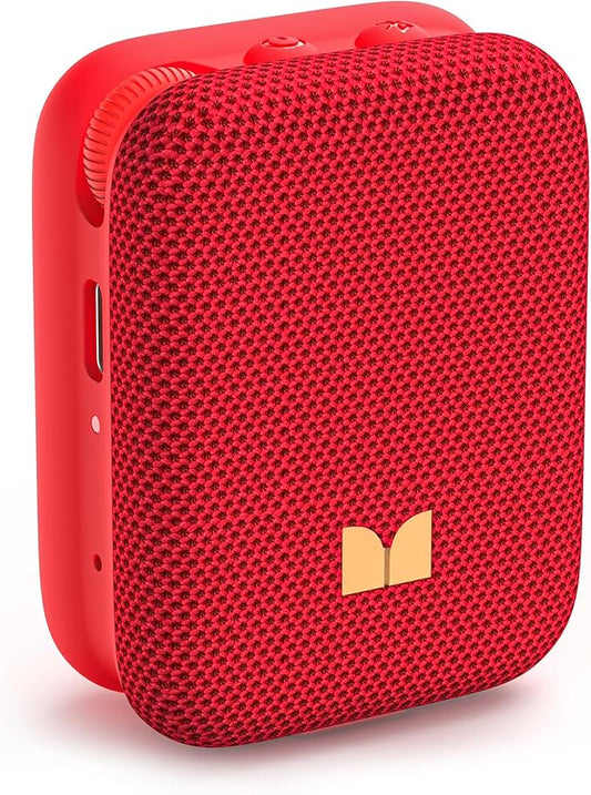 Monster Atomic Atom Wearable Bluetooth Speaker with Mics for Hands-Free Calls, IPX5 Waterproof, Compact and Portable Speaker for Workout, Cycling, Red