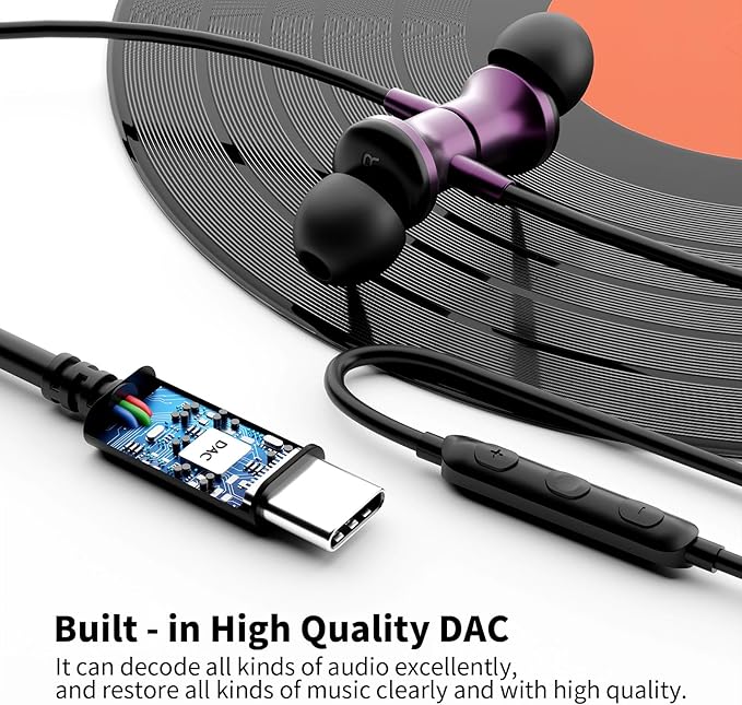 USB C Wired Earbuds for iPhone 17 16e 16 15 Plus Samsung Z Flip 6 Fold 5, Type C Headphones with Mic Magnetic Noise Canceling in-Ear Earphone Headset for iPad Air Pro Oneplus 13 Galaxy S25 S24 Pixel 8