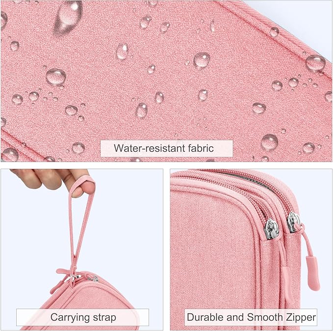 FYY Electronic Organizer, Travel Bag, Pouch, Carry Case Portable Waterproof Double Layers for Cable, Cord, Charger, Phone, Earphone Pink