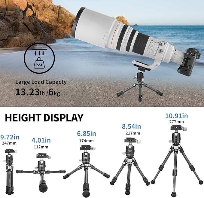 CAVIX Travel Mini Tripod with 360° Ballhead Lightweight Portable Compact Carbon Fiber Tripod for Camera