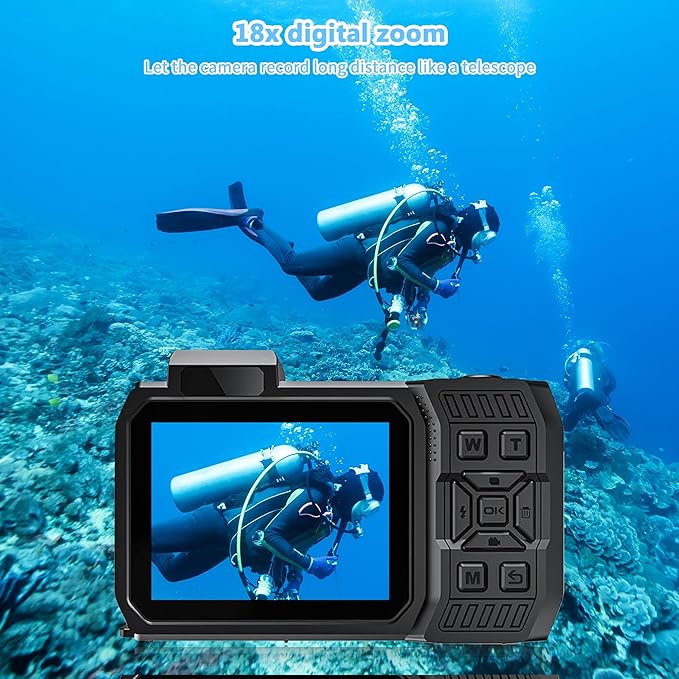 8K Waterproof Digital Camera Snorkeling: 70MP 33FT Compact Rugged Underwater Camera - HD Dual-Screen with 18X Zoom Selfie 64GB Card & 2500 mAh Battery for Outdoor Scuba Diving Fishing Swimming Orange