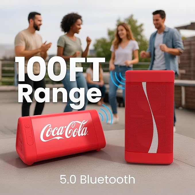 Oontz Upgraded Angle 3 Portable Bluetooth Speaker 5.0, 2 Pack - 10W Sound, 14-Hr Battery, 100ft Wireless Range, IPX5 Water-Resistant, Budget Small Speaker for Travel, Outdoor or Home (Coca-Cola Red)