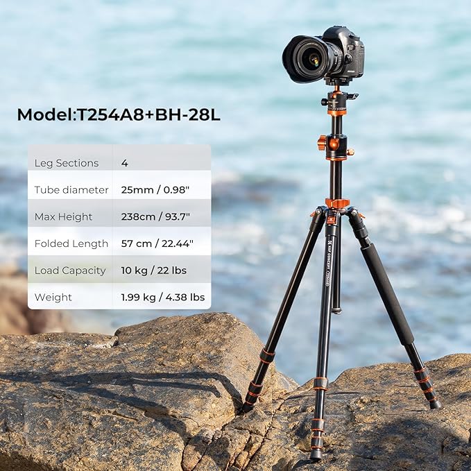 K&F Concept 94 Inch Camera Tripods 4 Section Ultra High Aluminum Professional Detachable Monopod Tripod with 360 Degree Ball Head Quick Release Plate for DSLR SLR Cameras T254A8+BH-28L (SA254T1)