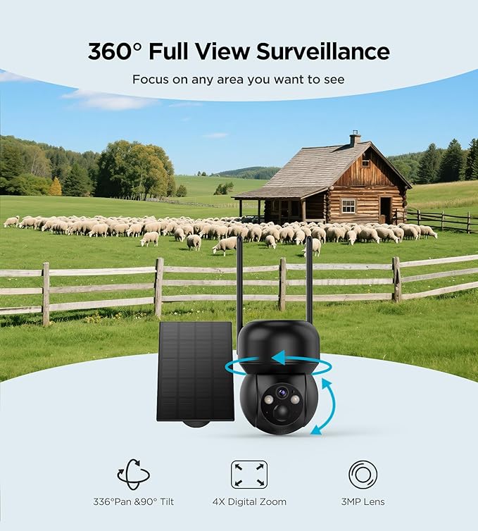 4G LTE Cellular Solar Security Camera Outdoor: No WiFi Solar Powered Security Camera Outdoor Built in SIM Card 2K Battery Wireless Cameras for Home Surveillance Outside 360° Live View Motion Detection