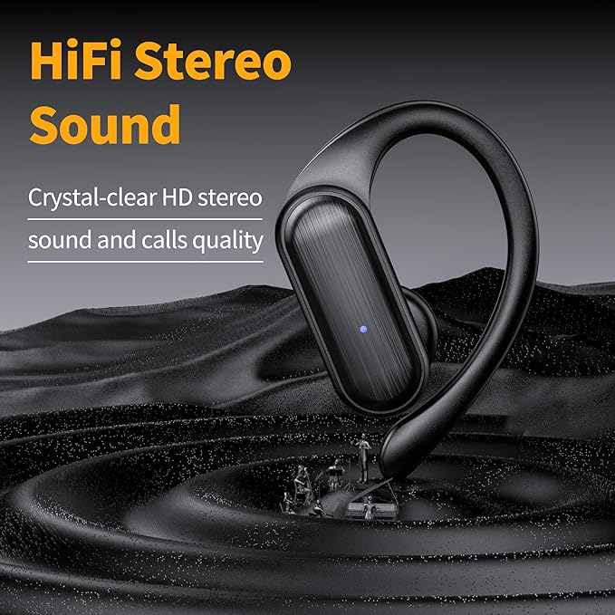 Wireless Earbuds,Bluetooth Headphones 80hrs Play Back Sport Earphones with LED Display Over-Ear Buds with Earhooks Built-in Mic IPX7 Waterproof Headset for Workout Grey -Black