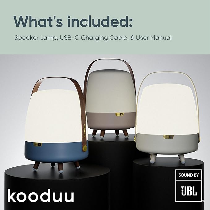 [Sound by JBL] Kooduu Mini Bluetooth Speaker Lamp – Cordless, Rechargeable Speaker & Lamp for Indoor/Outdoor Use, Sand