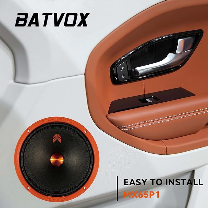 MX65P1 Midrange Loudspeaker 6.5" Orange Dust Cap, 200W Max, 4 Ohms, Premium Quality Audio Door Speakers for Car or Truck Stereo Sound System, Orange (2 Speaker)