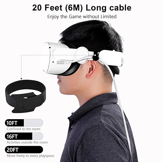 Kuject Link Cable 20FT Compatible for Quest 3S/3, Quest 2/Pro, Pico 4, VR Headset Accessories Cable for Rift S/Steam VR Games, USB 3.0 Type C to C High Speed Data Transfer Cord for Gaming PC, White