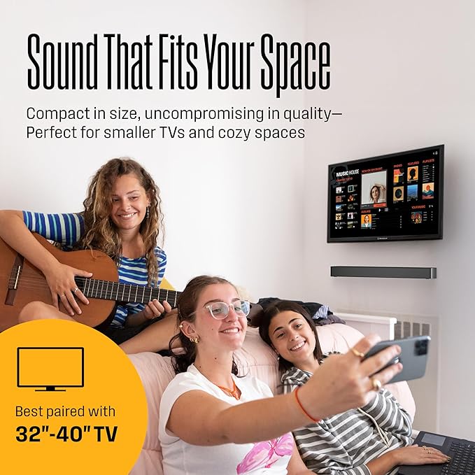 Westinghouse Sound Bar for Smart TV, 2.0 Compact Soundbar with Dolby Atmos and Digital Plus, 120W Surround Sound System for TV, Home Theater Audio, eArc, HDMI, Bluetooth, Roku TV Ready