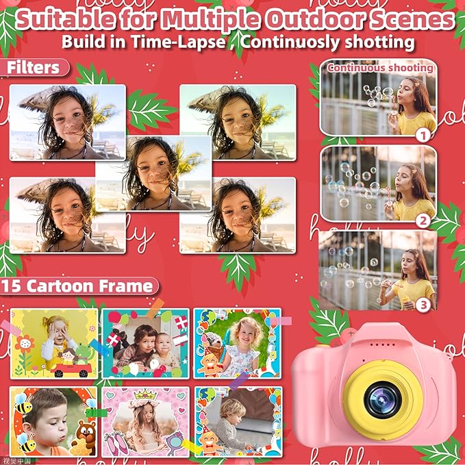 Kids Waterproof Camera - Birthday Gifts for 3 4 5 6 7 8 9 10 Year Old Girls 2 Inch IPS Screen Underwater Action Camera with 32 GB SD Card, Pool Toys for Kids Age 8-12 Pink