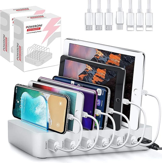 USB Charging Dock - 6-Port (2 Pack) - Fast Charging Station for Multiple Devices Apple - Multi Device Charger Station - Compatible with Apple iPad iPhone and Android Cell Phone and Tablet