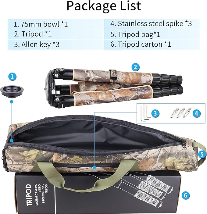 INNOREL RT90CM Carbon Fiber Bowl Tripod - Heavy Duty With 75mm Bowl, 40mm Leg Tube, Ultra Stable Professional Camera Tripod, Max Load 88lb/40kg, Camouflage Sleeve