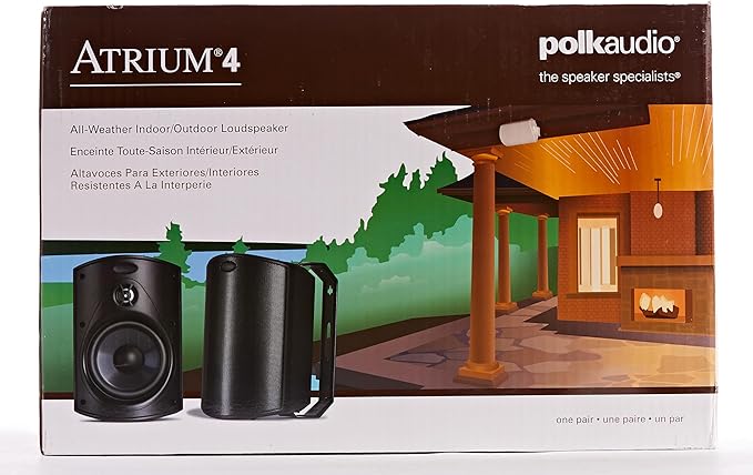 Polk Audio Atrium 4 Weatherproof Outdoor Speakers with Powerful Bass (Pair, Black), All-Weather Durability, Broad Sound Coverage, Speed-Lock Mounting System (Pack of 6)