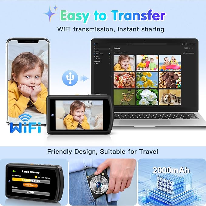 AI Digital Camera, WiFi Cameras for Photography with Object Recognition, Compact Point and Shoot Digital Camera with Dual Lens, Flash, 3.6" Touch Screen, Gift for Kids Teens