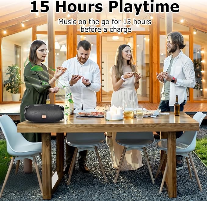 Outdoor Portable Bluetooth Speaker, IPX4 Waterproof Wireless Speakers, 5.0 Bluetooth Speakers, Powerful Sound, TWS Stereo Pairing Support TF Card, for Home/Party/Outdoor/Beach Black