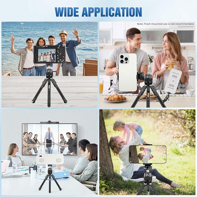 9.84" Aluminum Table Tripod with Ball Head for Camera, 360° Rotation Desktop Tripod with 1/4" Screw for Phone Adaptor/Projector/Sport Camera, Max Load 11lb