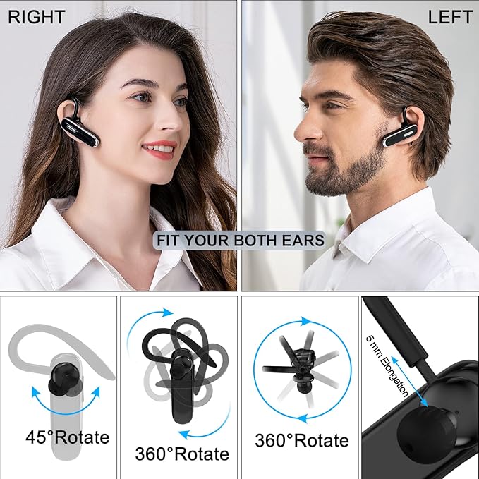 Bluetooth Earpiece for Cell Phones, V5.1 Wireless Headset Handfree with Battery Charging Case Built-in Microphone for iPhone Android Driver/Business/Office