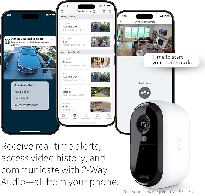 Arlo Essential Security Camera 2K | Outdoor-Indoor | 2nd Gen | Wireless with Spotlight, 2-Way Audio, Color Night Vision, Live Stream, Motion Activation, Real Time Notifications - White, 2 Camera