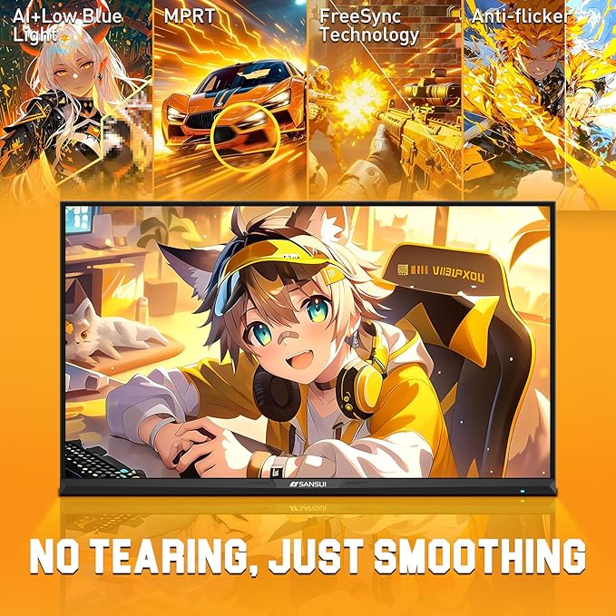 SANSUI 27 inch 1440p 300Hz 240Hz Gaming Monitor, WQHD Fast IPS 1ms Computer Monitor, FreeSync Premium | Brightness 400Nits | 130% sRGB | 10Bits | HDR | ErgoStand | VESA Mount | 2×DP 1.4 & 2×HDMI 2.1