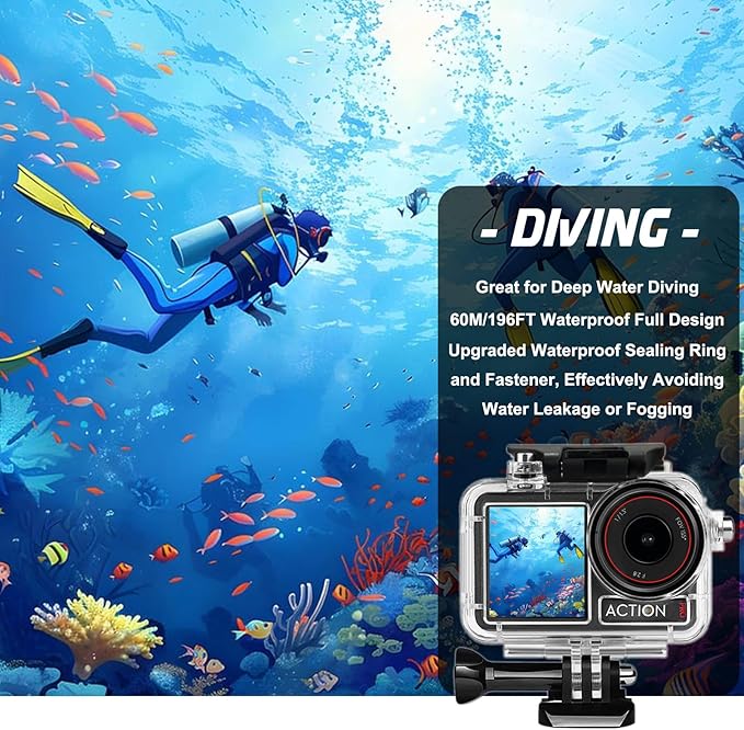 BO&DQQ Underwater Waterproof Case Compatible with DJI Osmo Action 5 Pro/Action 4/Action 3, 164FT/50M Dive Diving Housing Cover Shell with Camera Handle Mount Accessories Kit
