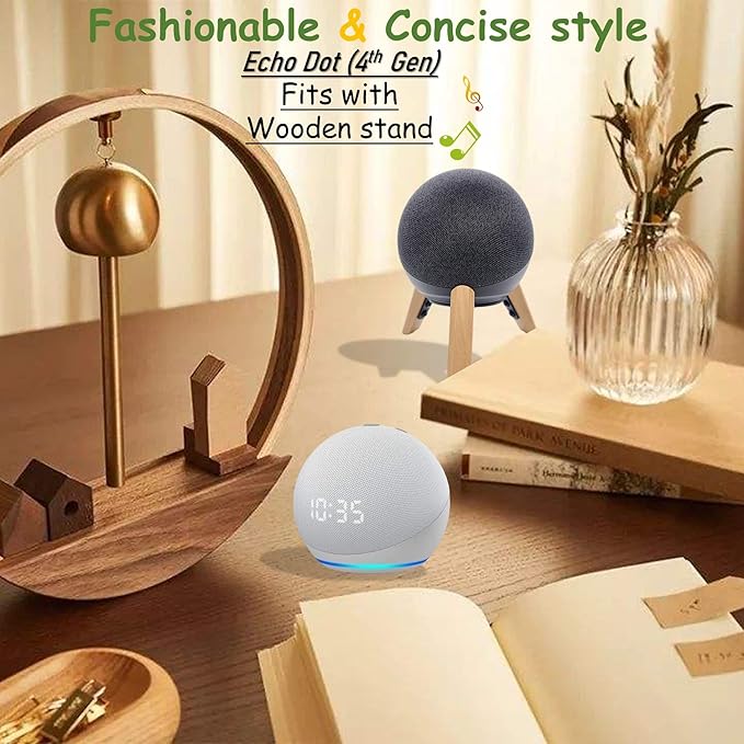 Real Wood Stand for Echo Dots(4th Gen),(5th gen) Speaker,Wooden Mount Accessories Anti-Slip Holder Tripod for Echo Dot (2024 Model),(White Oak)