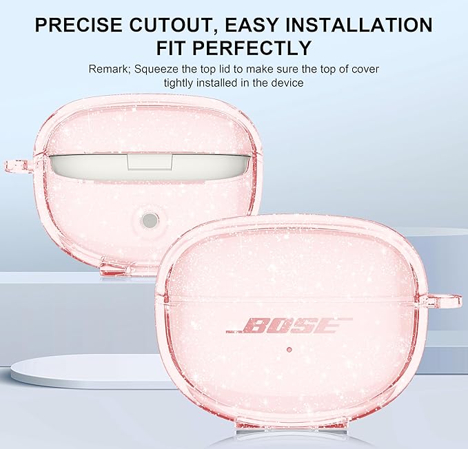 for Bose Ultra Open Earbuds Case Clear Pink Glitter,Cute Sparkle Bling for Bose Ultra Open Case Cover 2024,Soft TPU Cover for Bose Open Ear Earbuds Accessories with Carabiner and Cleaning Pen