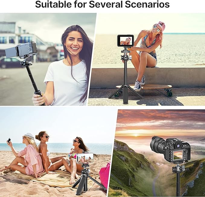ULANZI Camera Tripod, MT-46 Aluminum Alloy Phone Tripod for Camera with F38 Quick Release Plate, 4 Levels Adjustment 360 Ball Head with Cold Shoe Lightweight Portable Vlog Travel Selfie Stick for DSLR