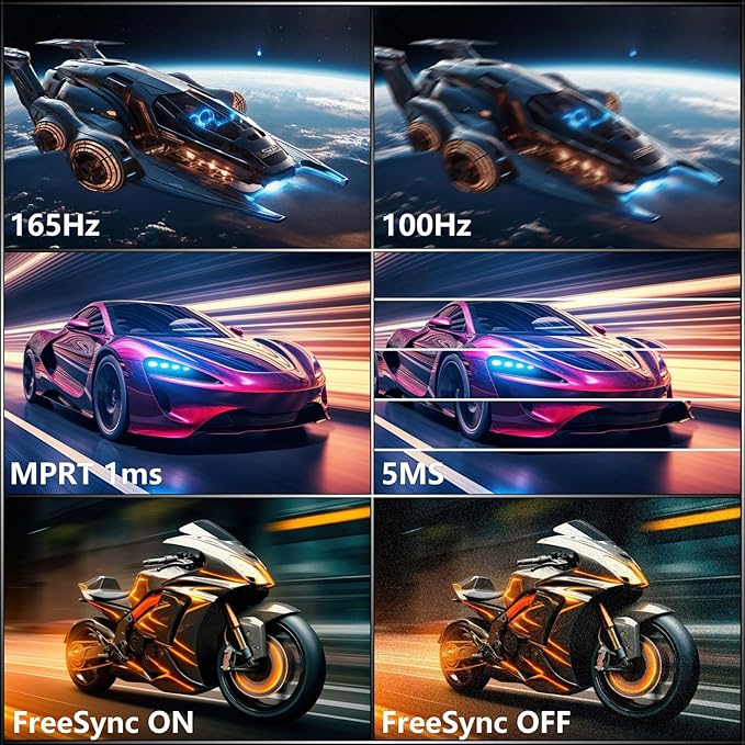 34 inch Curved Gaming Monitor, 21:9 WQHD 3440×1440 165Hz Ultrawide Computer Monitors, 1500R 1ms(MPRT), 125% sRGB, 350nits, FreeSync, HDMI2.0 x2, DP1.4 x2, Wall Mountable/Tilt Adjustable Black