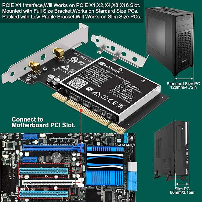 Wireless N Dual Band 600Mbps (2.4GHz 300Mbps or 5GHz 300Mbps) PCI WiFi Adapter for Windows 11, 10, 8.x, 7, XP (32/64bit) and Windows Server Desktop PCs, PCI Interface WiFi Card (PCI-N600)