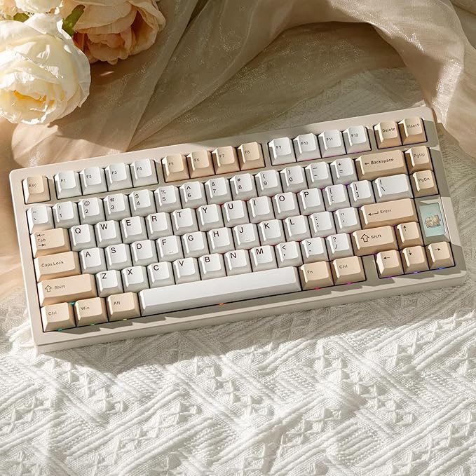 Chilkey ND75 Aluminum Mechanical Keyboard 75% Percent Wireless Gaming Keyboard with LCD Screen, Quick Assembly, BT/2.4G/USB-C, Hot Swappable Per-Key RGB Custom Beige Key Board for Laptop Office PC