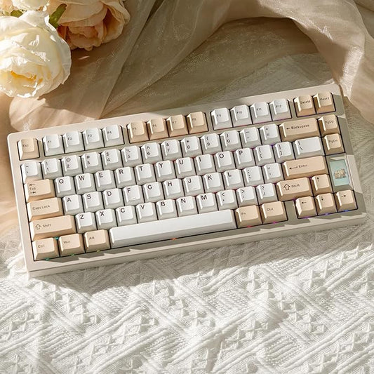 Chilkey ND75 Aluminum Mechanical Keyboard 75% Percent Wireless Gaming Keyboard with LCD Screen, Quick Assembly, BT/2.4G/USB-C, Hot Swappable Per-Key RGB Custom Beige Key Board for Laptop Office PC