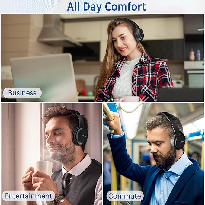 AMORNO Bluetooth Headphones Over Ear, 68 Hours Playtime Wireless Headphones with Mic, Foldable Adjustable Lightweight HiFi Stereo Headset for Cellphone/PC/Work/Travel/Home/Office (Black)