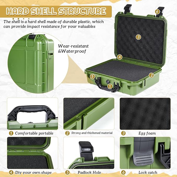 16.3 x 12.4 x 6.5 inch Waterproof Hard Case with DIY Customizable Foam Insert Portable Protective Case with Knife for Camera Drones Equipments Tools Test Instruments (Green)
